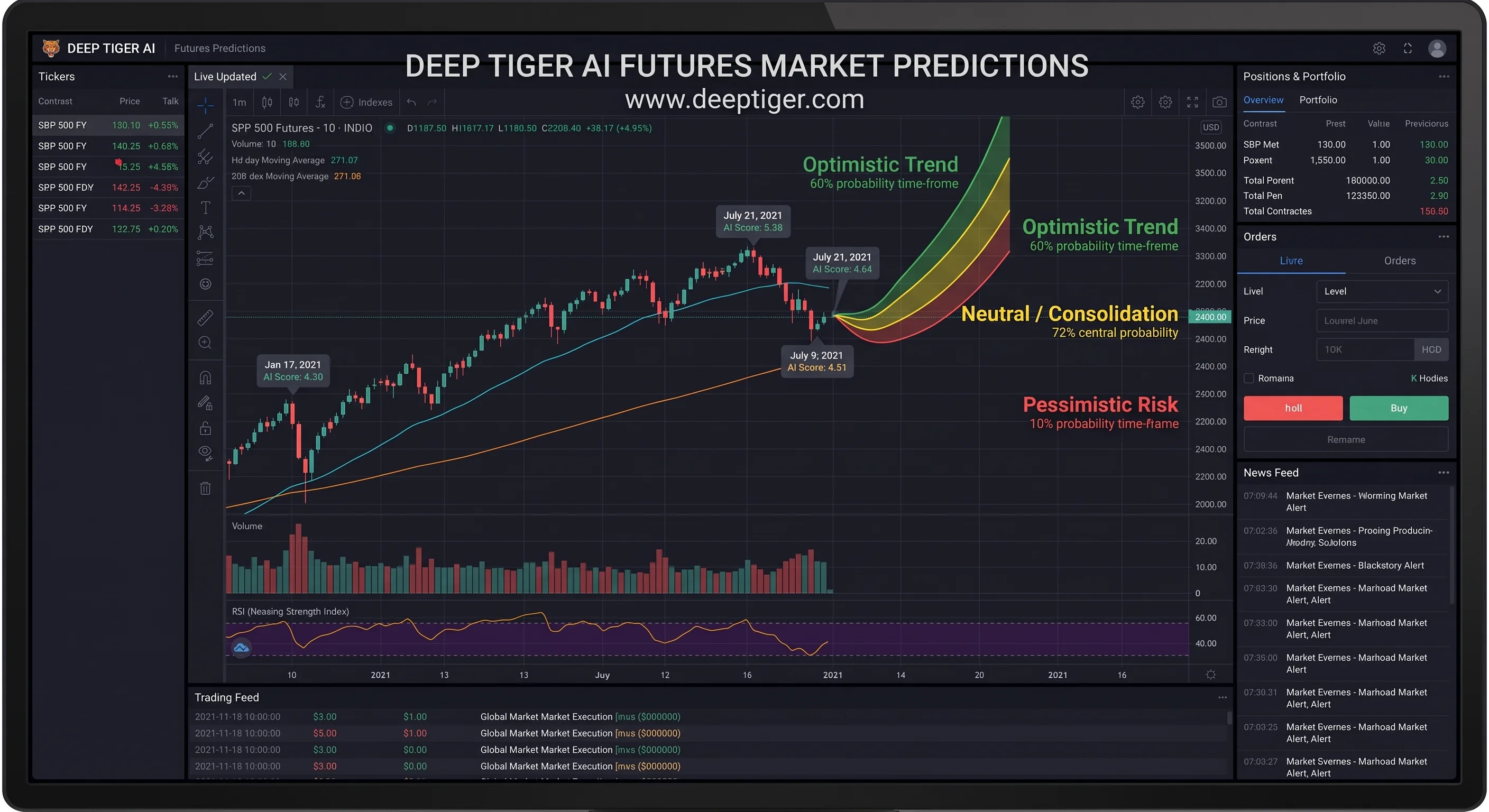 Deep Tiger prediction zones chart on the futures markets